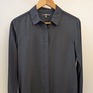 Black Uniqlo Button-down Long-sleeved Blouse